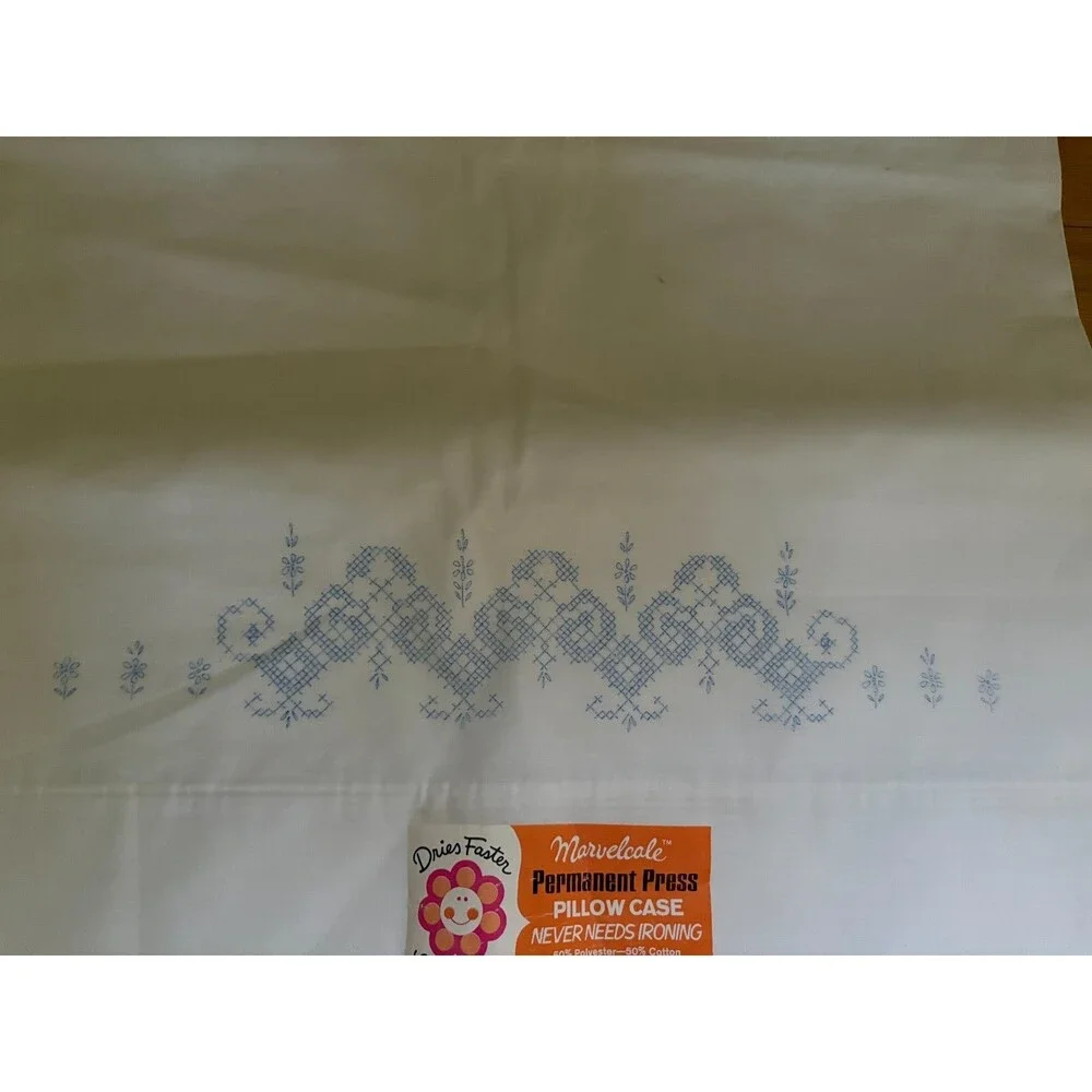 Vintage Stamped Cross Stitch Pillowcase Set of 6 Floral Geese Butterfly Lace